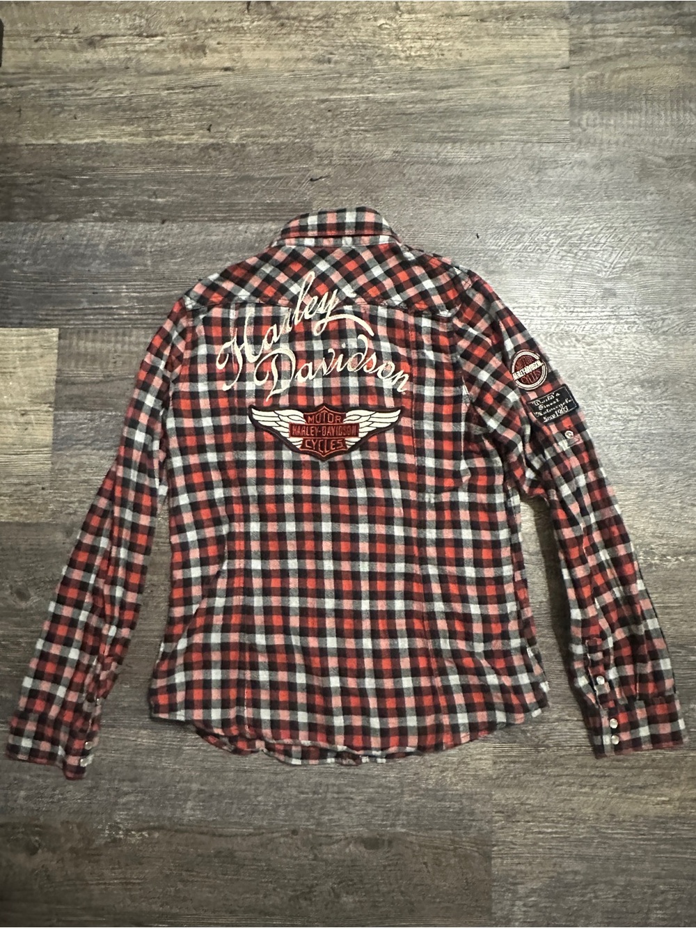 Harley-Davidson Red Black White Plaid Button-Down Flannel Shirt